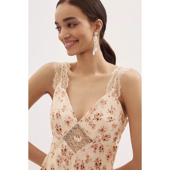 Cami NYC Rika Floral Hammered Silk Dress ivory pink size 6 - Picture 6 of 15